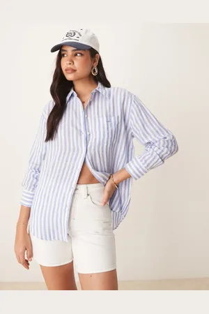 GANT Relaxed fit logo linen striped shirt in