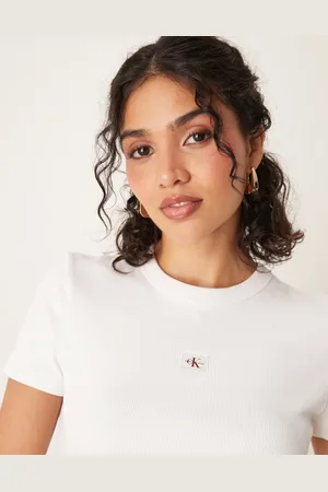 Calvin Klein Woven label fitted rib t-shirt in