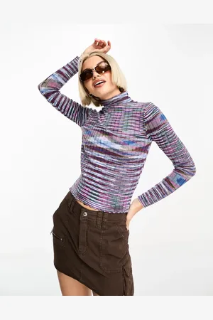 Daisy Street Roll neck jumper in purple space dye