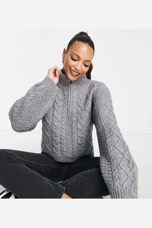 ASOS ASOS DESIGN Tall high neck jumper in cable with zip detail in
