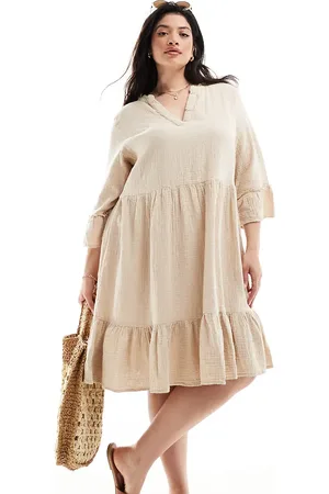 ONLY Woven tiered dress in beige