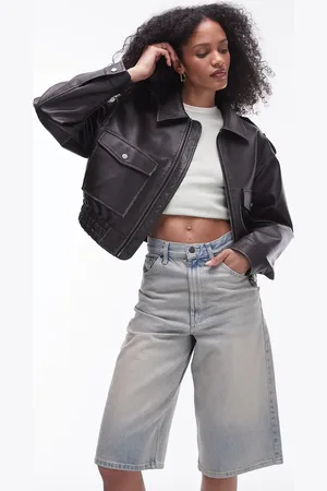 Topshop Faux leather short bomber jacket in
