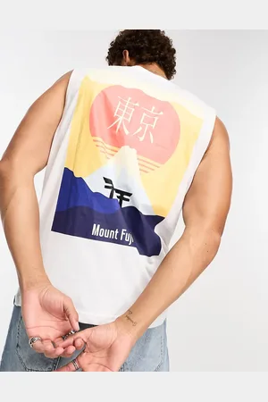 Only & Sons Oversized vest with Japanese mountain print in