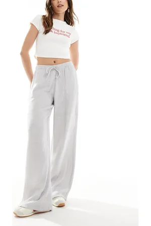 Stradivarius Linen look pull on crinkle trouser in light