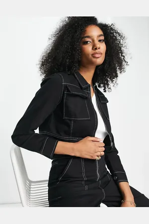 Lola May Zip through denim shirt co-ord in with contrast stitch