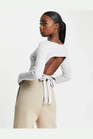 PUMA Classics long sleeve ribbed crop top in grey