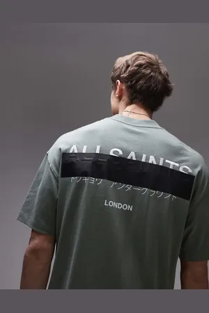 AllSaints Redact oversized embroidered logo t-shirt in milo