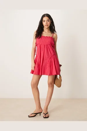 ASOS Babydoll mini dress with ruffle hem in raspberry