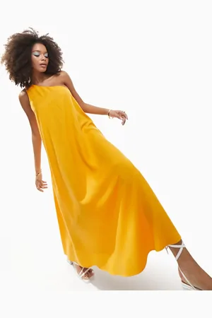 ASOS Knot one shoulder midi dress in tangerine