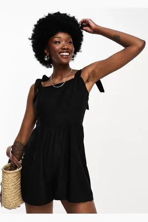 Influence Linen blend tie strap playsuit in