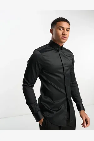 ASOS Premium easy iron slim sateen shirt with collar bar in