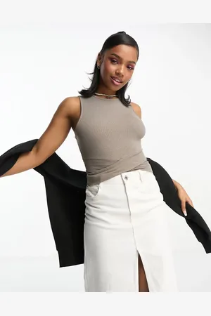 Pull&Bear Crossed strap detail racer vest top in