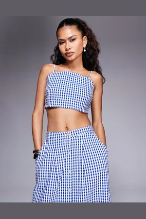 River Island Ruched gingham bralet top co-ord in