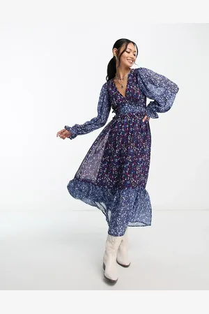 VIOLET ROMANCE Frill hem midaxi dress in floral print