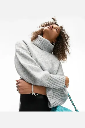 Topshop Knitted crop roll neck jumper in