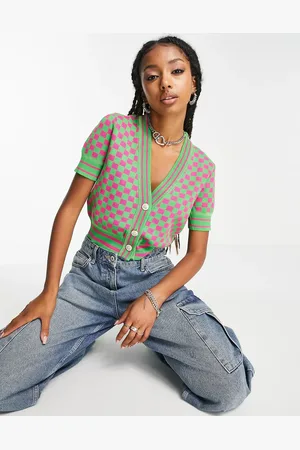 Urban Revivo Knitted cardigan in pink and green