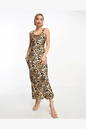 Glamorous Scoop neck slip dress in tiger satin