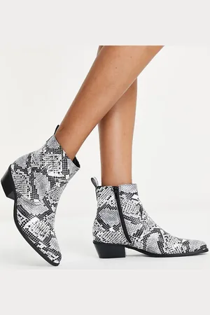 Glamorous Mid heel ankle boots in mono snake print