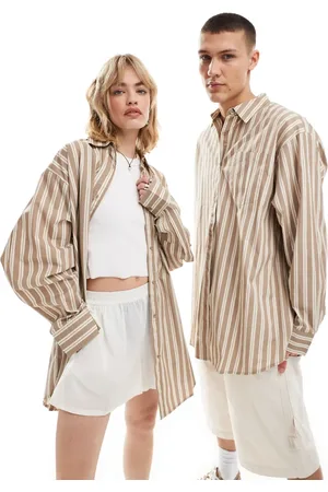 COLLUSION Unisex oversized shirt in neutral stripe