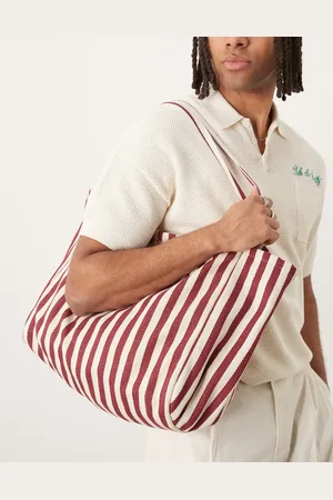 ASOS Tote bag with stripes in ecru and red