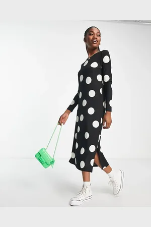 JDY Maxi side split dress in spot print