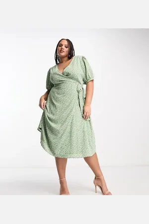 Glamorous Short sleeve wrap midi dress in green ditsy floral