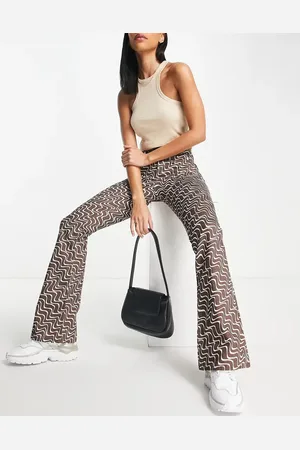 ASOS Puddle flare trouser in chocolate wavy print