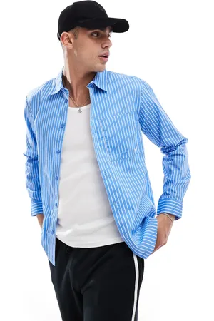 Another Influence Striped poplin patch pocket shirt in