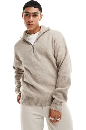 JACK & JONES 1/4 zip oversize jumper in beige