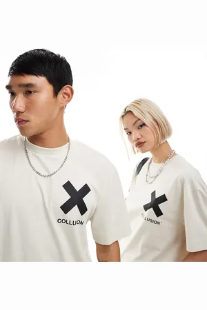 COLLUSION Unisex X logo cotton t-shirt in off