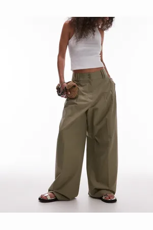 & OTHER STORIES Relaxed wide leg tailored trousers with pleat front in khaki