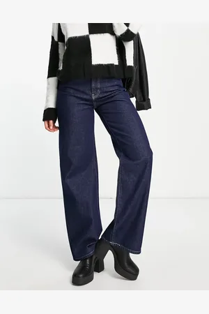 ONLY Hope high waisted wide leg jeans in dark blue