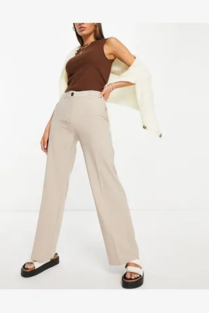 Bershka Wide leg slouchy dad tailored trousers in mushroom