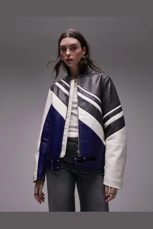 Topshop Motocross colour block faux leather jacket in