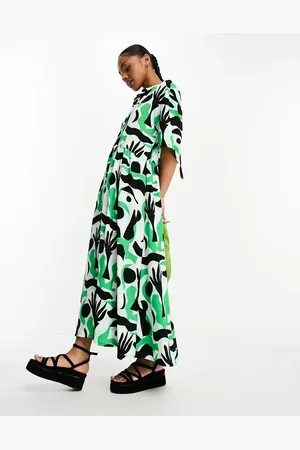 Monki Smock midi dress in abstract print