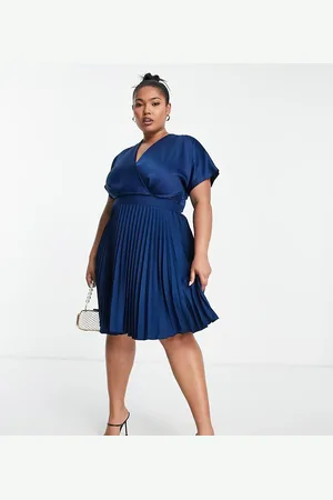 Closet Wrap front pleated midi skater dress in