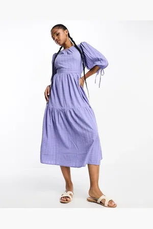Influence Tie sleeve textured midi smock dress in