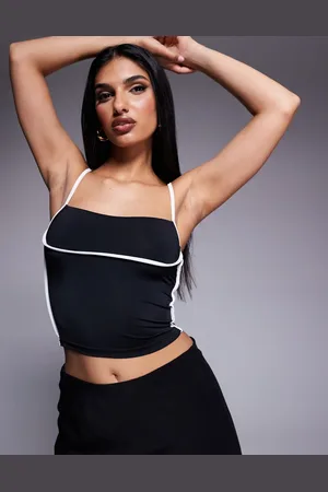 Princess Polly Double layered slinky contrast trim strappy cami top in mono