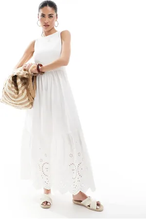 New Look Ribbed racer embroidered midi dress in