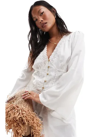 ASOS Petite lace insert button down top in
