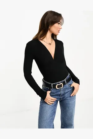 River Island Long sleeve plunge bodysuit in