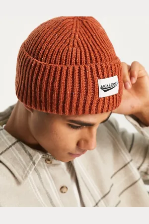 JACK & JONES Chunky beanie in neppy yarn in burnt