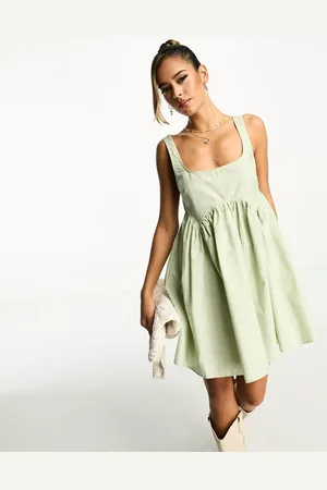 ASOS Square neck mini smock sundress in sage
