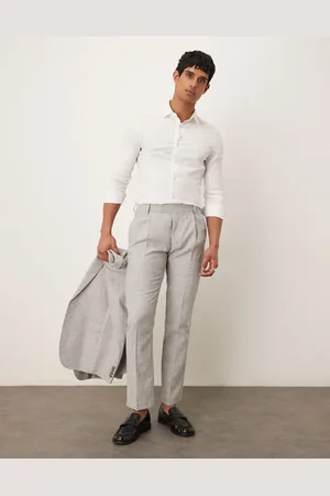 ASOS Linen cotton blend slim suit trousers in herringbone