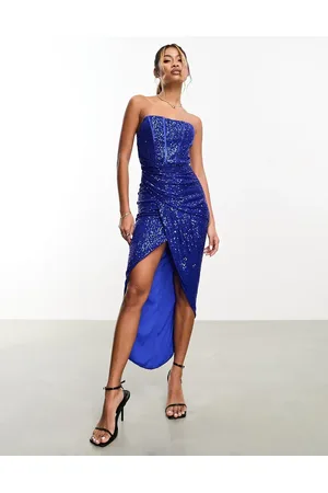 Jaded Rose Corset drape sequin maxi dress in electric
