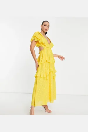 ASOS ASOS DESIGN Tall dobby tiered midi dress with lace insert and open back in