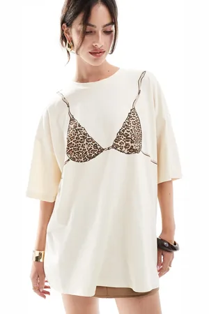 ASOS Oversized t-shirt with leopard bikini graphic in ecru