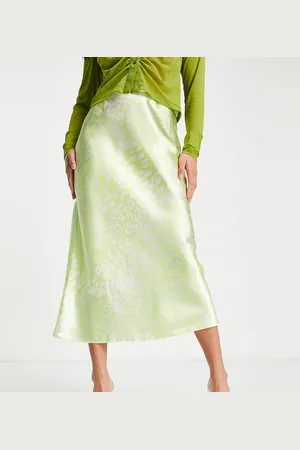 ASOS Petite satin midi slip skirt in yellow leopard print