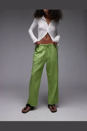 Topshop Mid rise linen awkward length trouser in