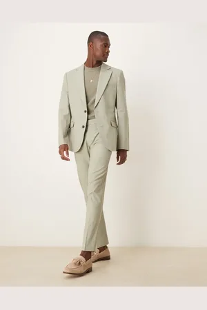 ASOS Linen blend slim suit trousers in sage